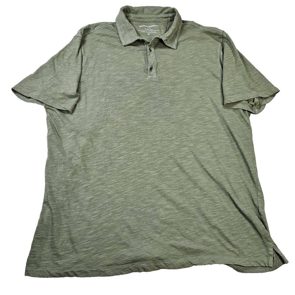 Banana Republic Vintage Polo Mens XL Olive Sage Green Slub Cotton Garment Dyed